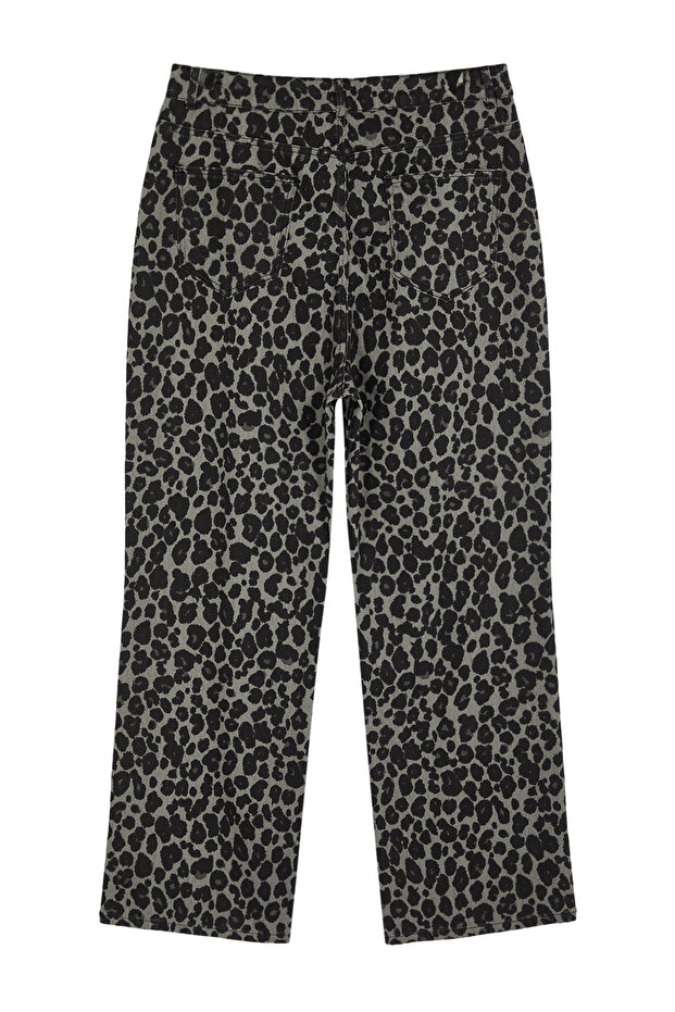 Antrasit Yüksek Bel Leopar Desenli Straight Fit Büyük Beden Jeans TBBAW25CJ00003 - 7