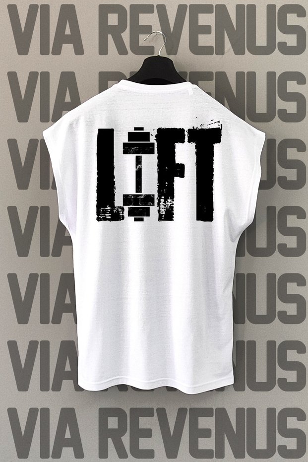 Lift Gym Back Printed Zero Sleeve White Sports Tshirt