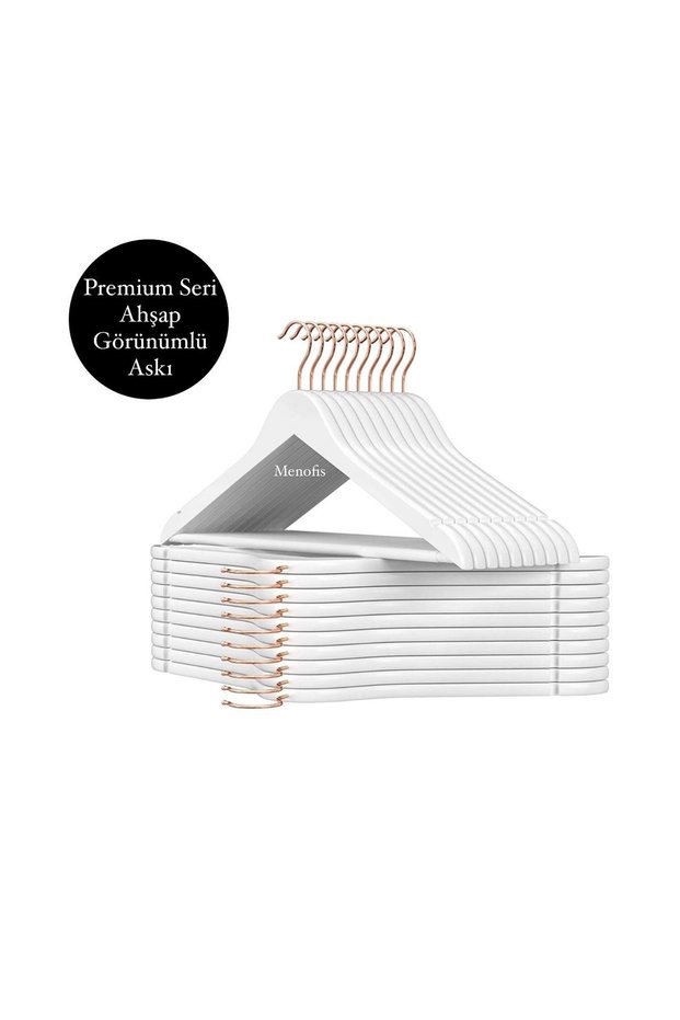 White Wooden Look Hanger 12 Pieces Premium Series with Gold Hooks