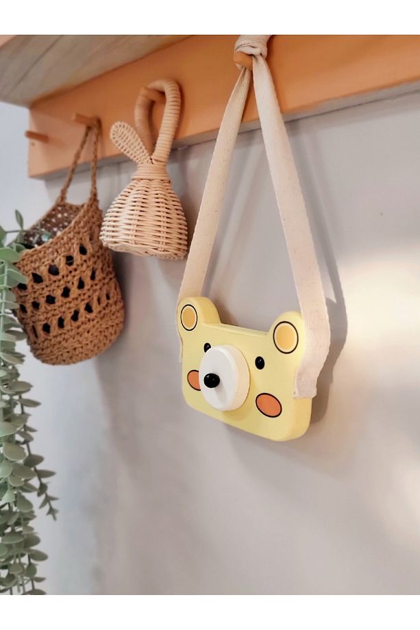 sevimli ayıcık ahşap fotoğraf makinası bebek odası dekoratif oyuncak - 4