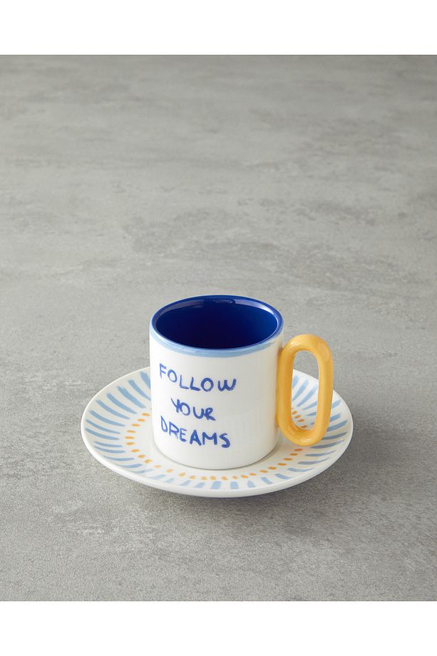 Jolly Waves New Bone China Kahve Fincan Takımı Sarı - Mavi - 3