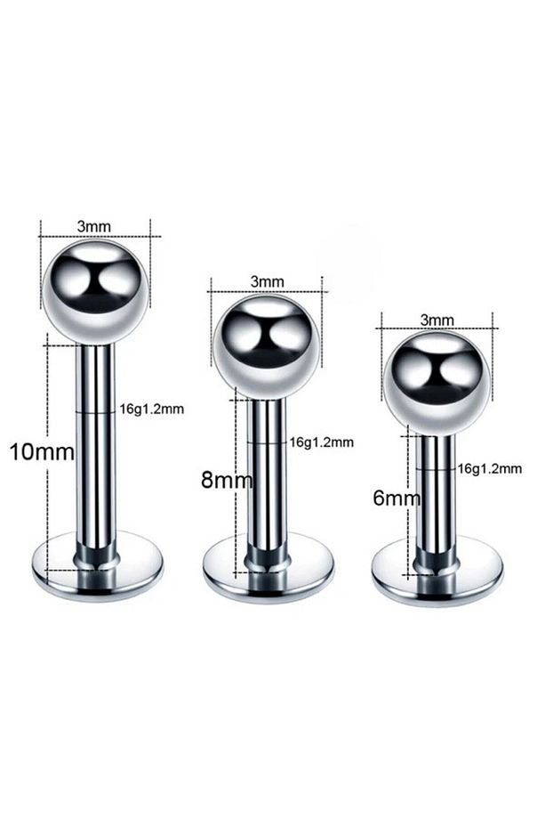 316l Cerrahi Çelik 4'lü Set Tek Top Siyah Tragus, Helix, Dudak Piercing - 2