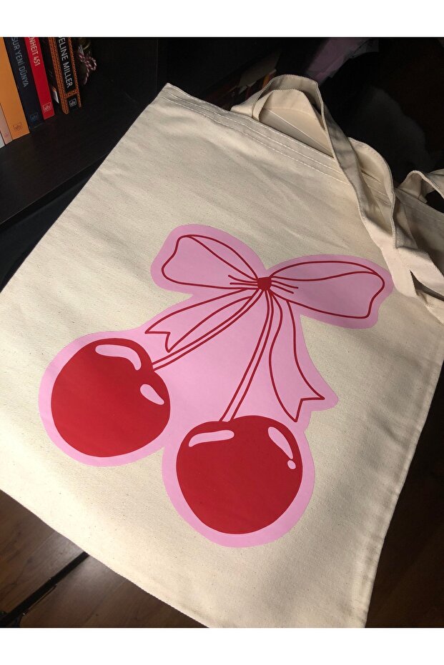 Cherry Tote Bag, Retro Tote Bag, Pink Tote Bag, Gift for a Friend, Birthday Gift