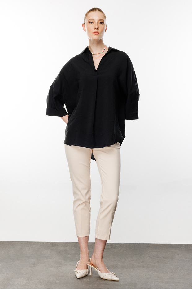 Düşük Kol Oversize Gömlek - 1