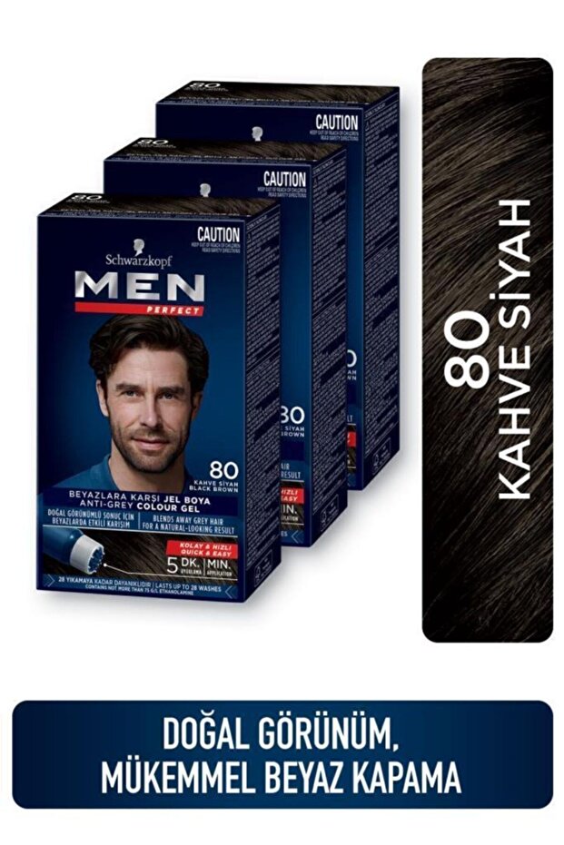 Men Perfect Schwarzkopf Men Perfect Saç Boyası 80- Kahve Siyah-Kolay ve Hızlı Beyaz Kapama -3 ADET