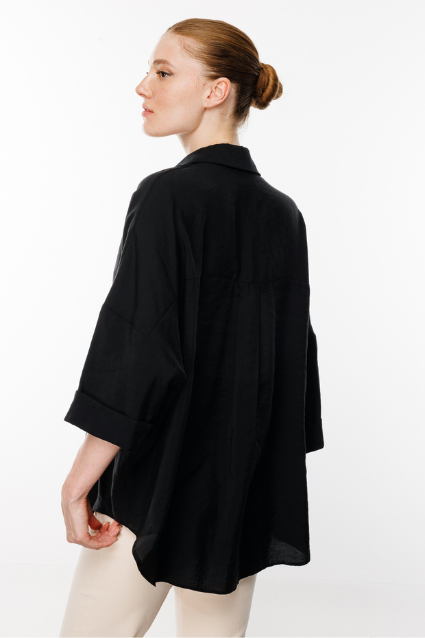 Düşük Kol Oversize Gömlek - 5