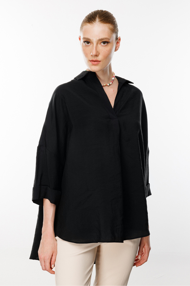 Düşük Kol Oversize Gömlek - 3