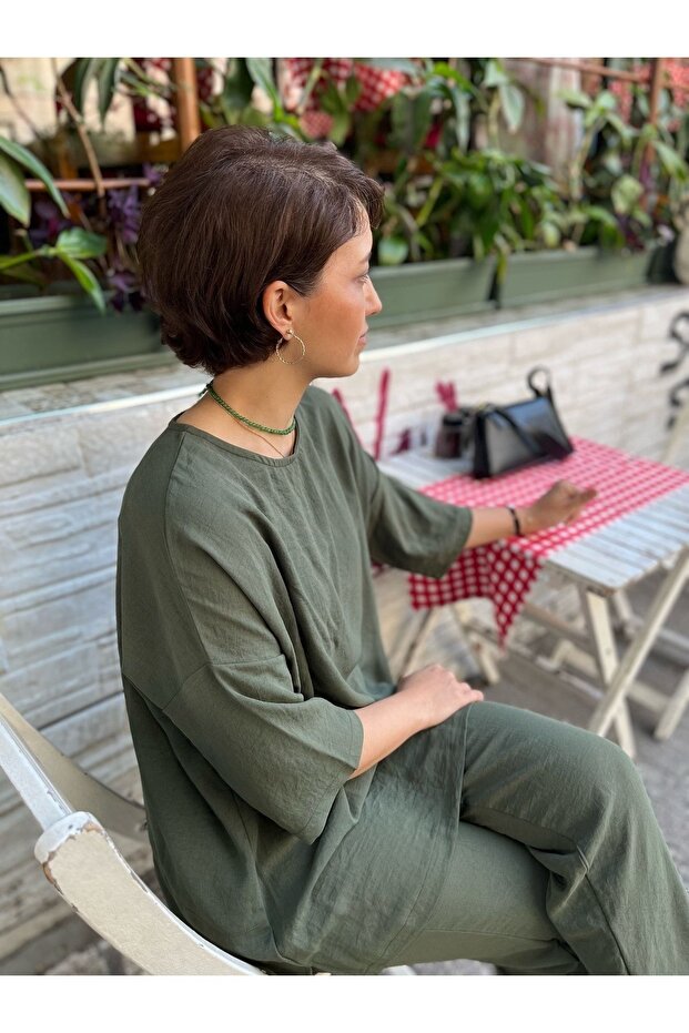 Khaki Linen Viscose Comfort Double Set - 5