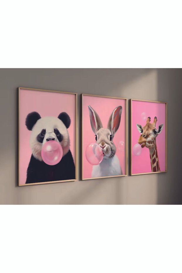 Wooden Framed Baby, Children's Room 3-Piece Painting Set Qmrc