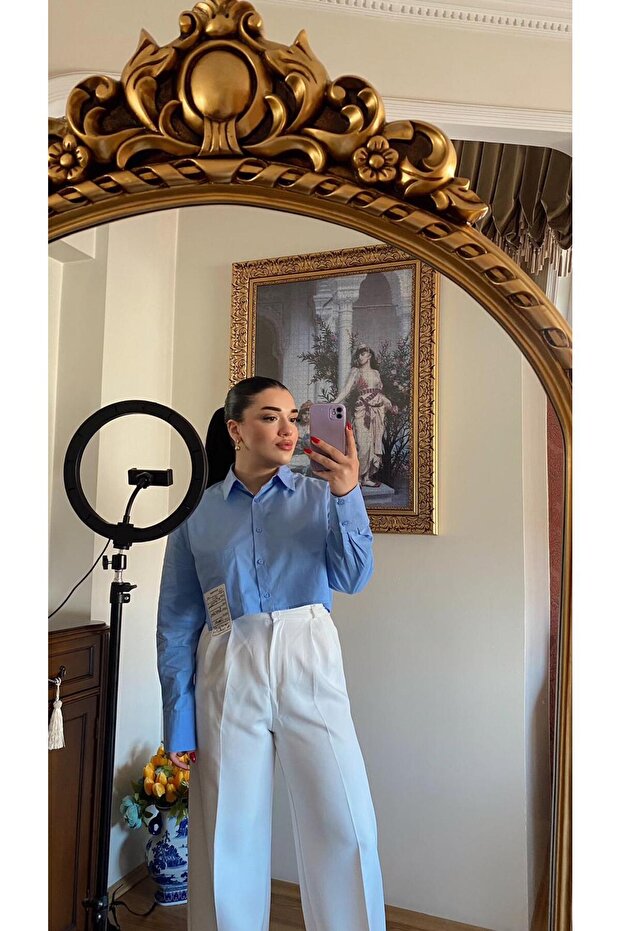 MAVİ CROP GÖMLEK - 2