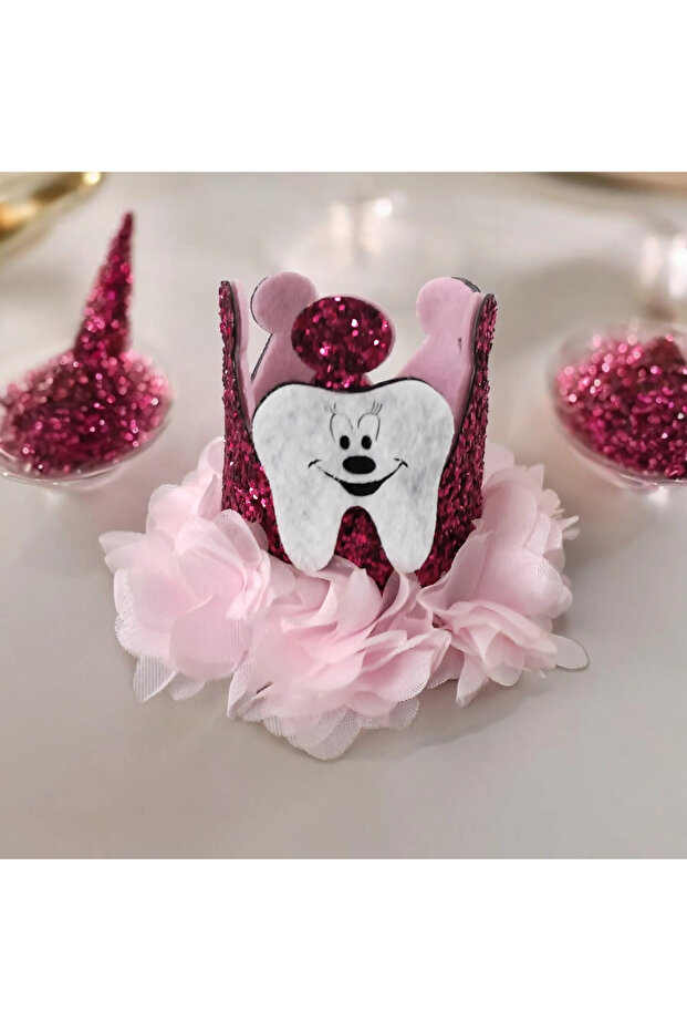 Girl's first tooth party crown, pink, fuchsia, candy pink, tooth party crown.