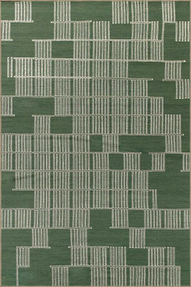 Geometric Green Colored Themed Patterned Woven Base Carpet and Washable Carpet Miravip10219