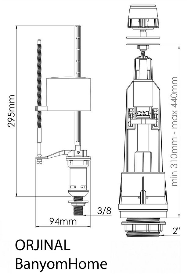 1 Kalite 6 Litre Tek Basmalı Rezervuar Basmalı Iç Takım Klozet Sifon Iç Takımı - 2