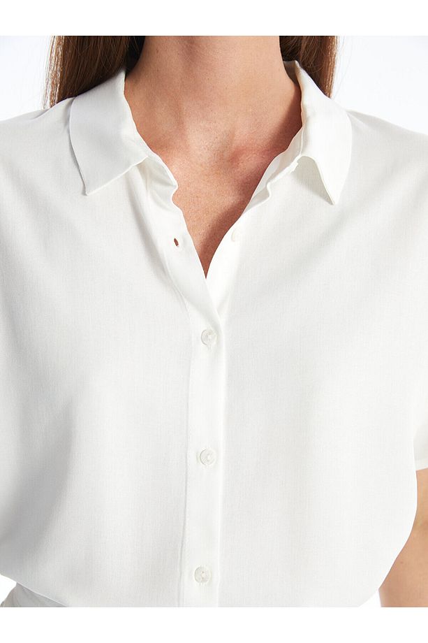 LCW Düz Kısa Kollu Oversize Kadın Gömlek - 3