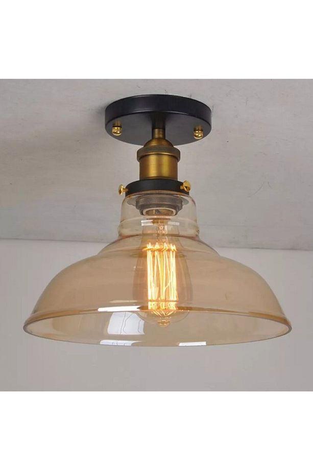 Retro Rustik 1xe27 Eskitme Duylu Camlı Plofonyer Avize Cam Çapı: 28cm - 1