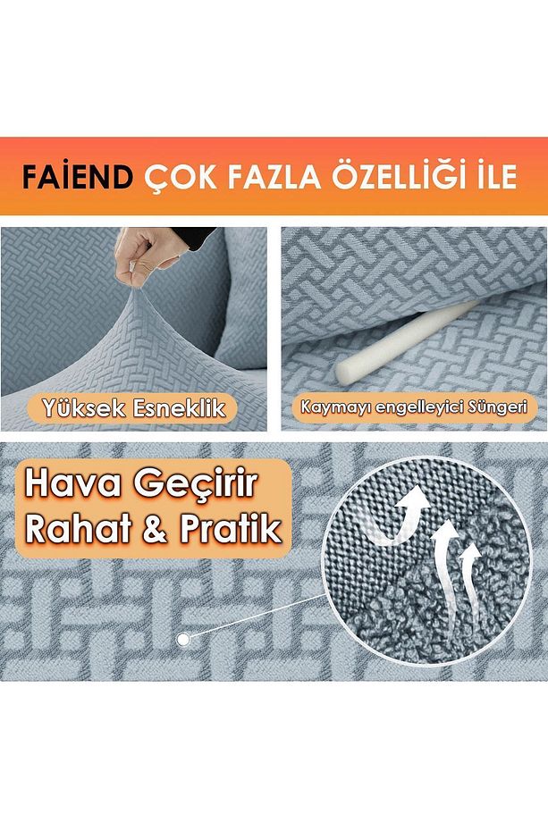 Streç Lastikli Jakarlı 3 3 1 1 Koltuk Örtüsü Takımı Kanepe  Çekyat Koltuk Kılıfı - 5