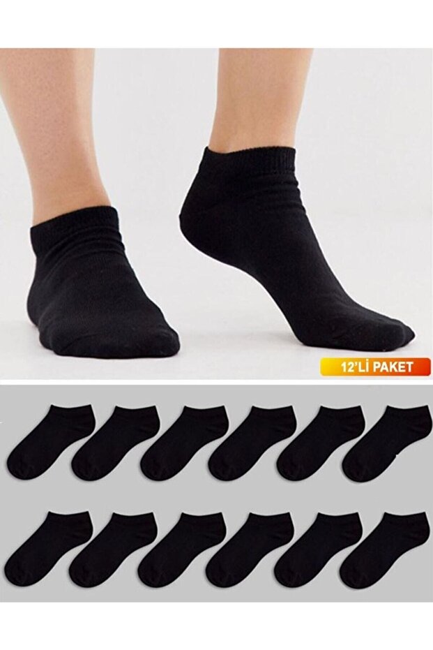 Men's Cotton Premium Quality Booties Sports Socks 12 Pack Black