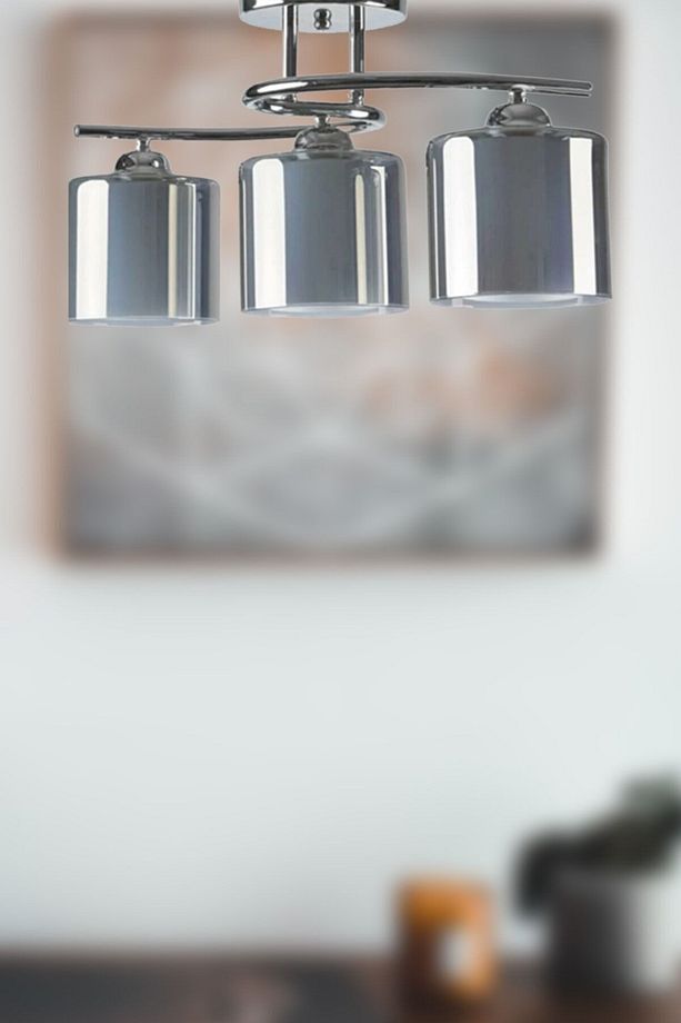 Fuji Modern Krom Renk Füme Çift Camlı Salon - Mutfak - Yatak Odası 3 Lü Avize - 3