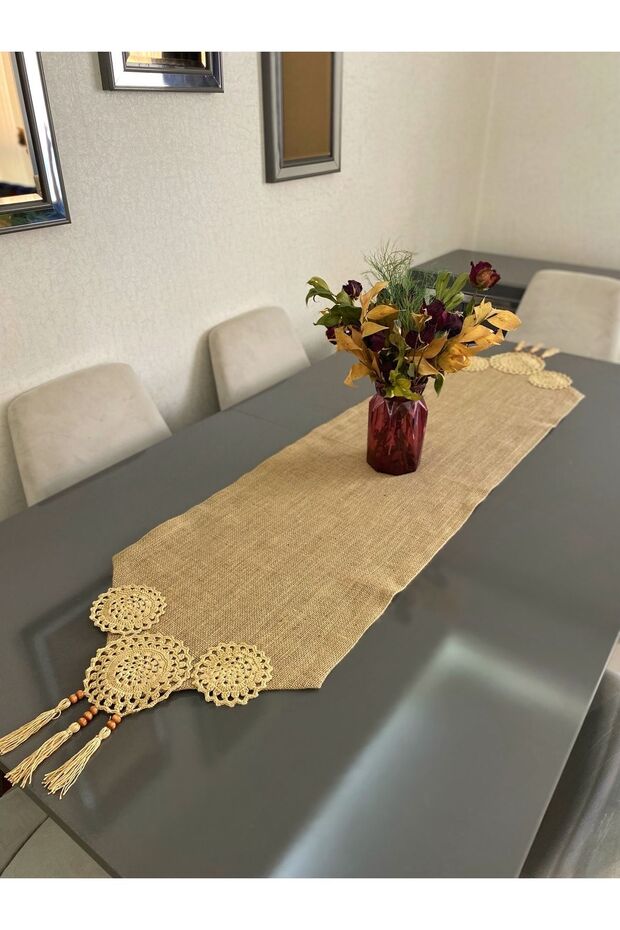 Knitted Motif Triangle Tip Jute Fabric Runner 40x120 Cm