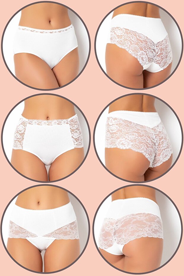 Women's White 3-Pack Large Size Lace High Waist Slip Panties 333