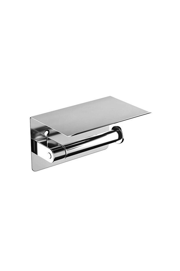 Toilet Roll Holder, with Shelf - Polished Steel