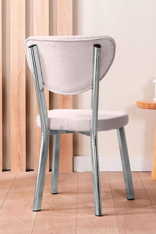 Kütük Desenli MDF Krom Elma Mutfak Masa Takımı 6 Sandalyeli Salon Yemek Masa Takımı - 4