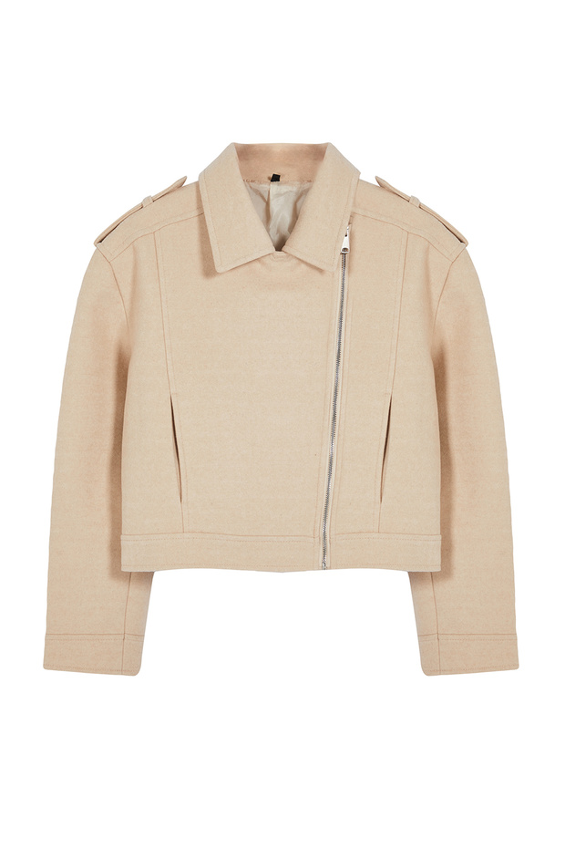 Cienka kurtka typu biker w kolorze beżowym - TWOAW25MO00128 - 8