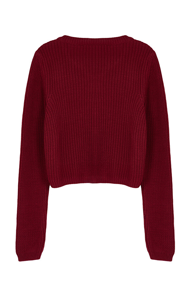 Bordo Süper Crop Basic Triko Hırka TWOAW24HI00419 - 7