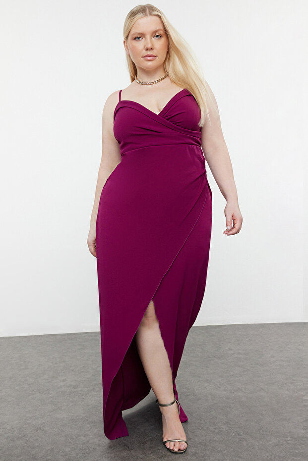 Plum Double Breasted Neckline Slit Long Lined Evening/Night/Graduation/Engagement Dress Tbbss24Ad00002