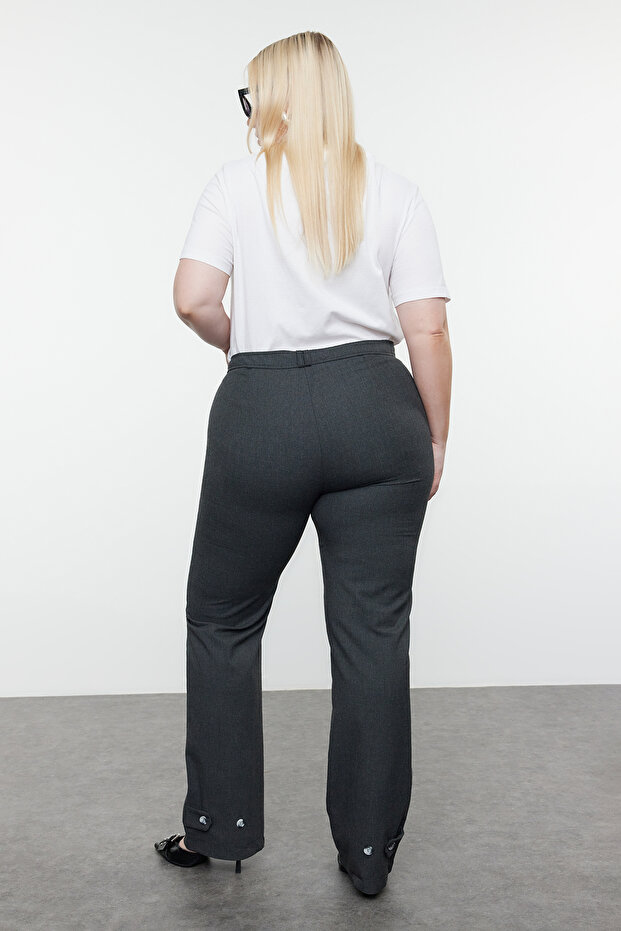 Antrasit Straight/Düz Kesim Dokuma Paça ve Kemeri Düğmeli Kumaş Pantolon TBBSS24AR00045 - 5