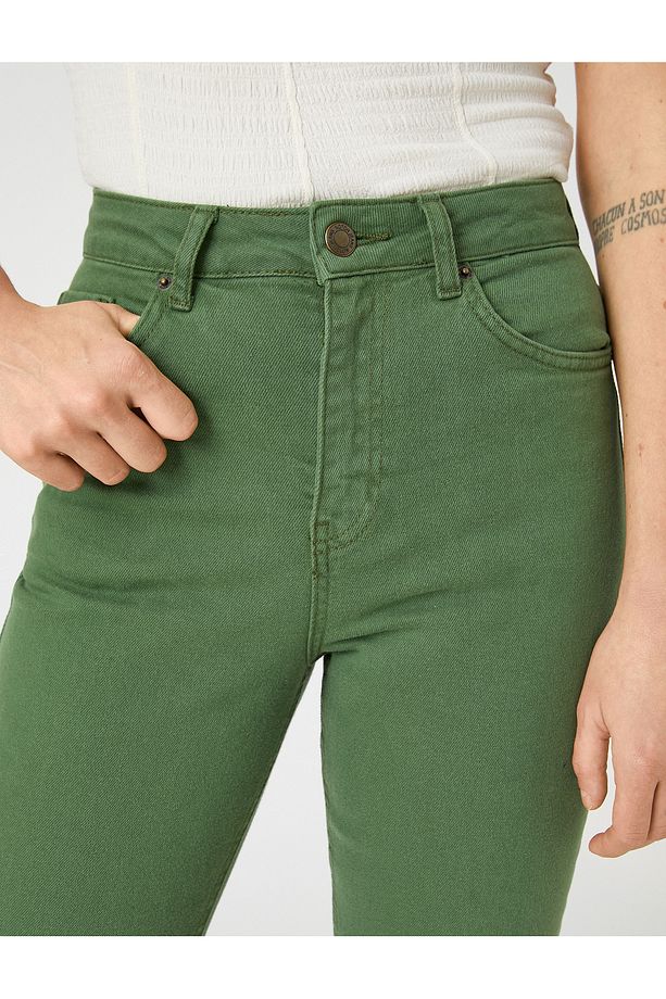 Yüksek Bel Kot Pantolon Hafif Dar Paça - 5