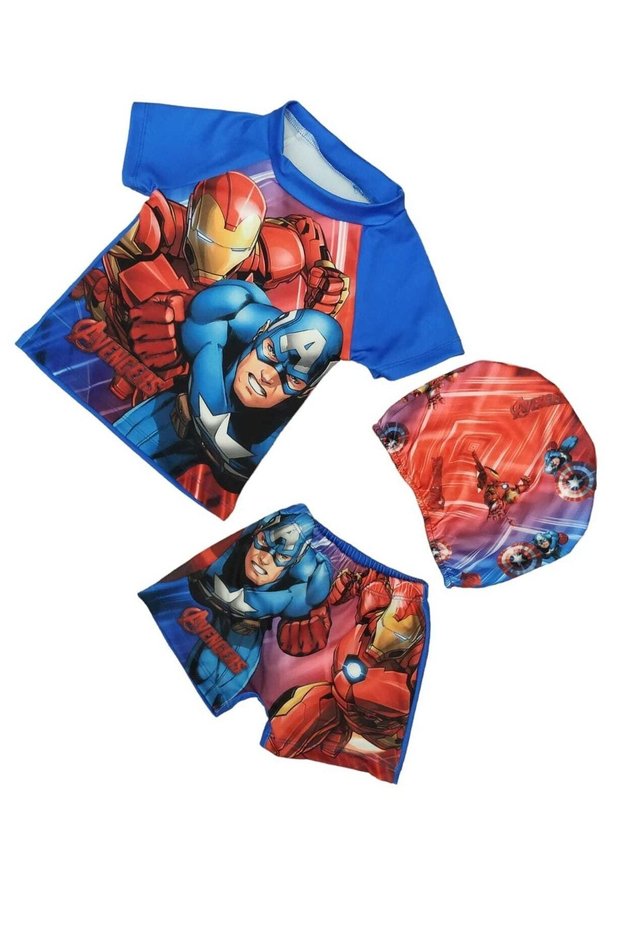 Men's (2-8 Years) Movie Character Printed Sunscreen Swimsuit 3-Piece Set (Swimwear Shorts Tshirt Bone)