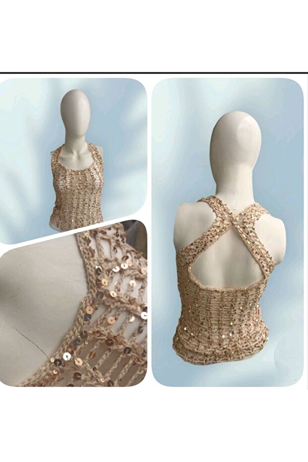 Dore Pullu El Örgüsü Askılı Bluz - 1