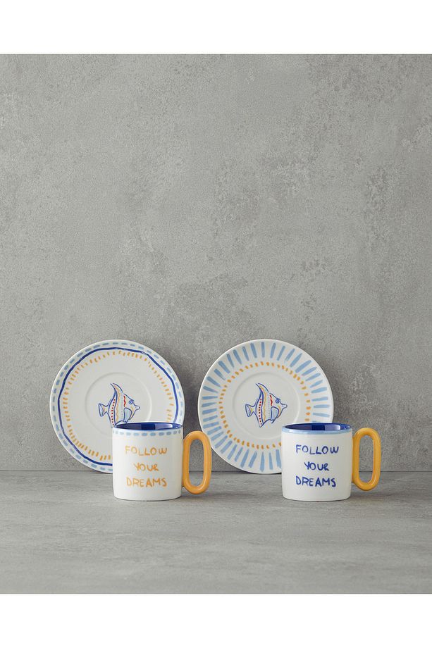 Jolly Waves New Bone China Kahve Fincan Takımı Sarı - Mavi - 2