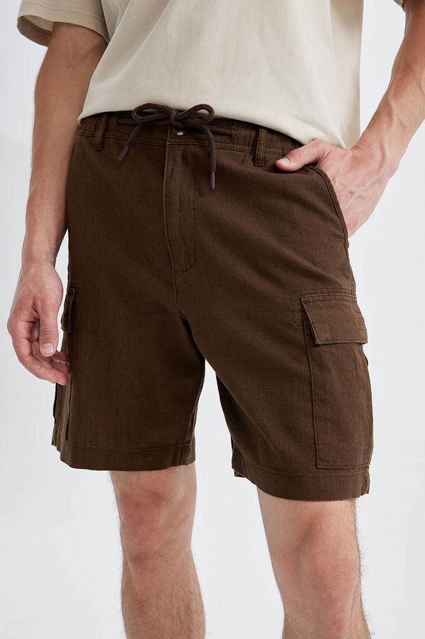 Regular Fit Keten Görünümlü Kargo Bermuda Şort B5676ax24sm - 5
