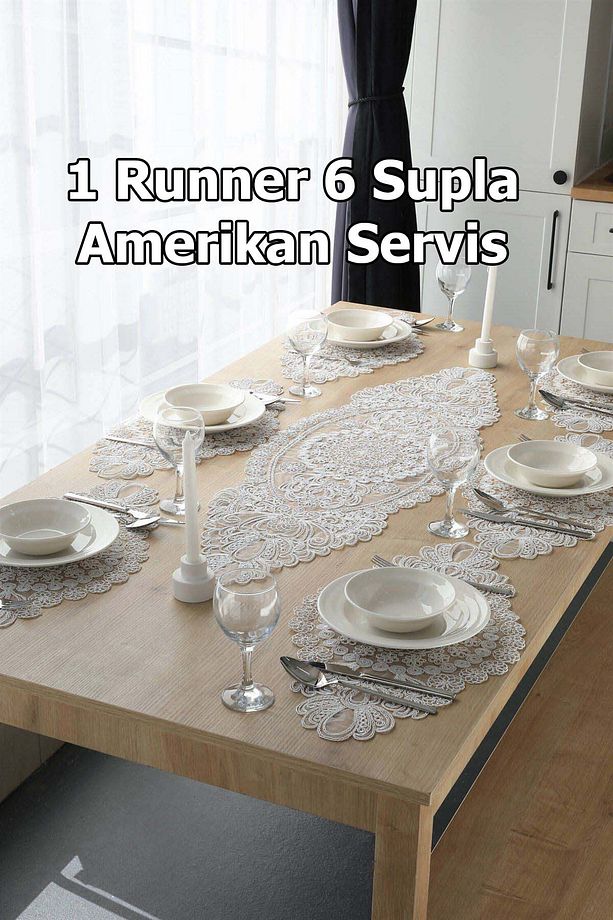 Amerikan Servis, 1 Runner 6 Supla Yemek Servis Takımı, Masa Örtüsü Seti, Servis Sunum Seti - 1