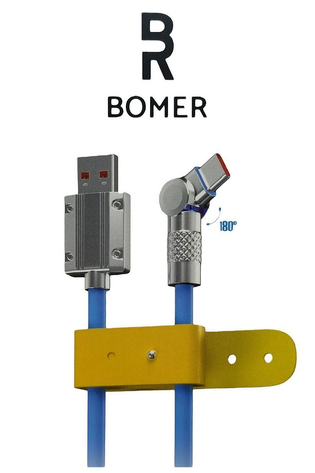 3802 120w 6a Mavi Renk Type C To Usb 180 Derece Döner Başlı Işıklı Şarj Ve Data Kablosu - 1