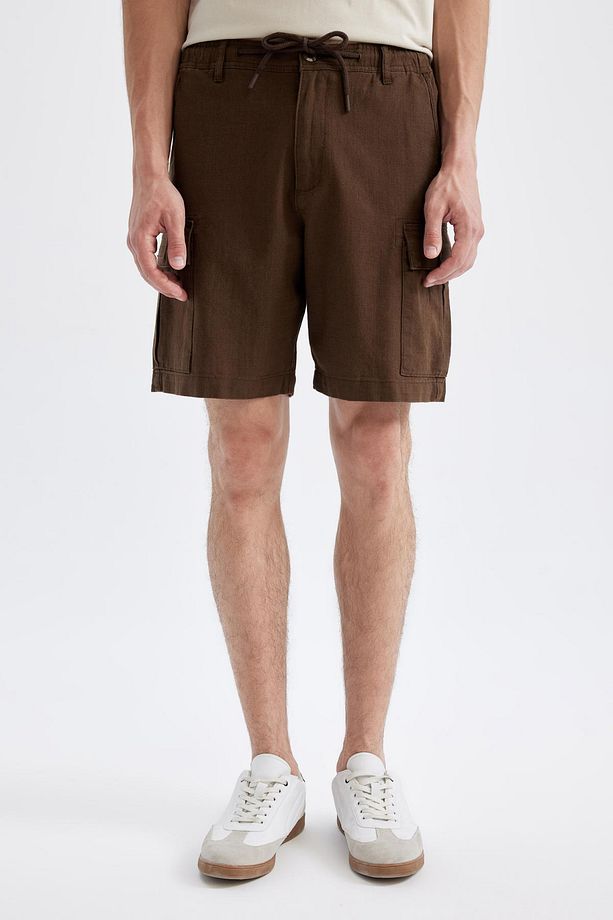 Regular Fit Keten Görünümlü Kargo Bermuda Şort B5676ax24sm - 4
