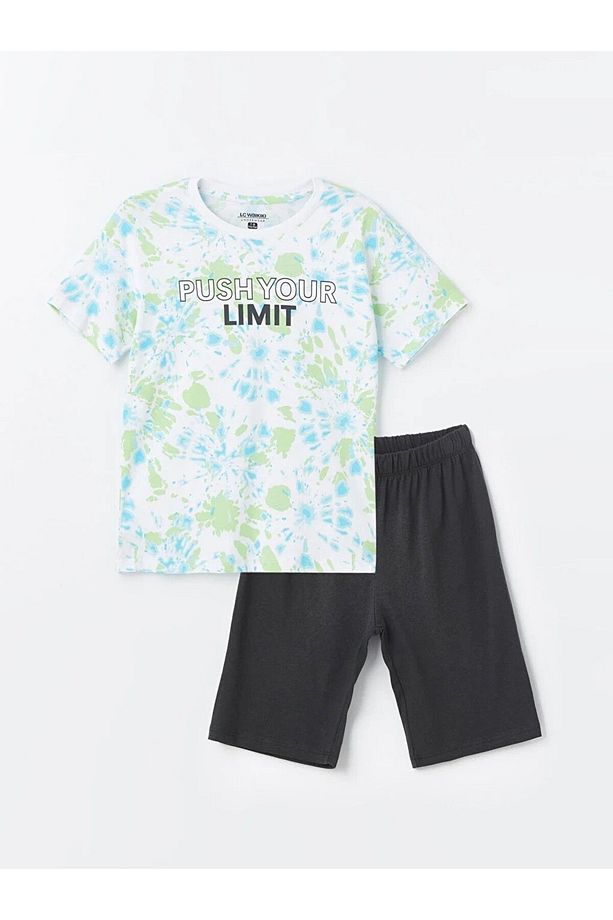 LCW Kids Bisiklet Yaka Baskılı Kısa Kollu Erkek Çocuk Şortlu Pijama Takımı - 1