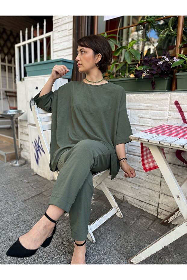 Khaki Linen Viscose Comfort Double Set - 4