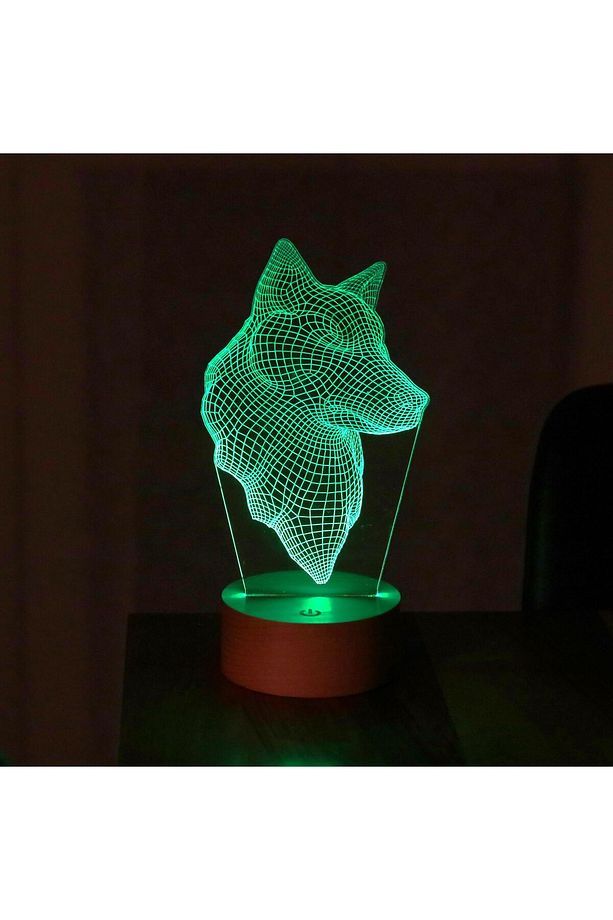 Kurt Kafası Led Lamba Ahşap Taban 7 Farklı Işık Renkli Hediye Dekoratif Aydınlatma - 6