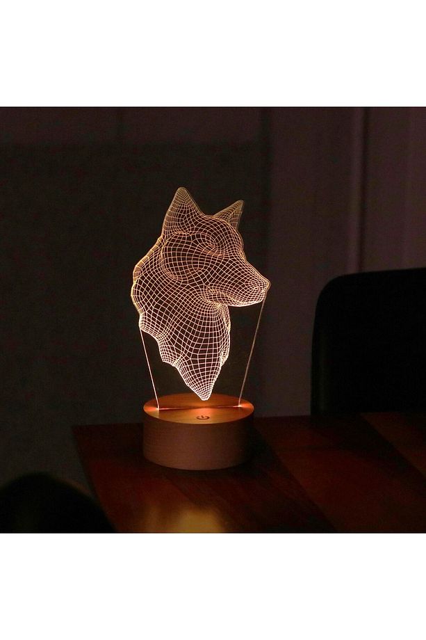 Kurt Kafası Led Lamba Ahşap Taban 7 Farklı Işık Renkli Hediye Dekoratif Aydınlatma - 1