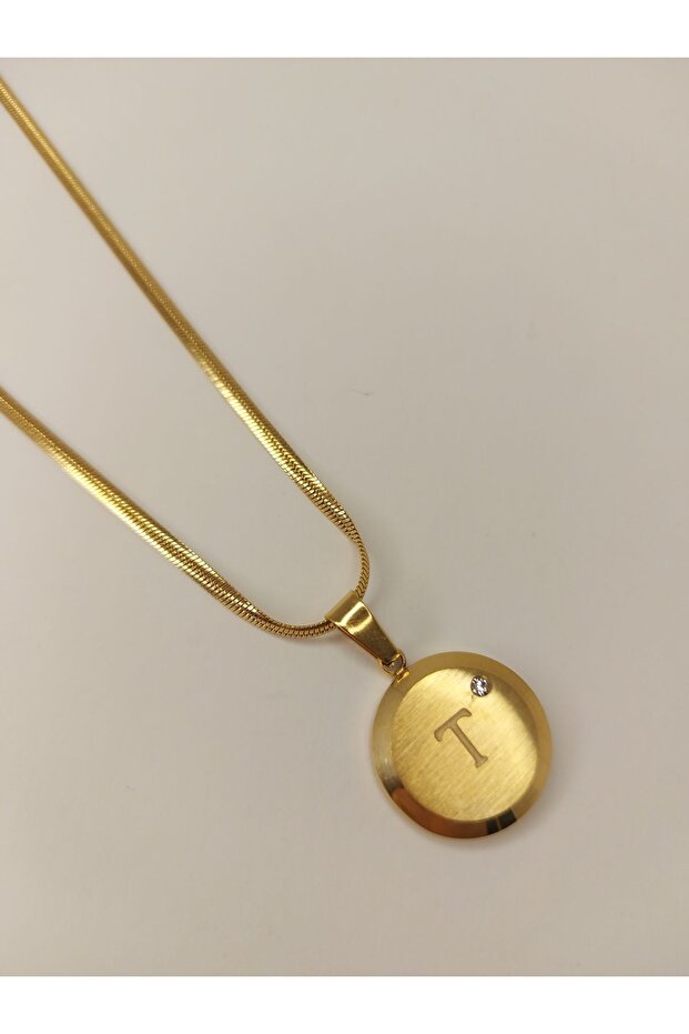 Italian Chain Letter T Necklace Gold Color