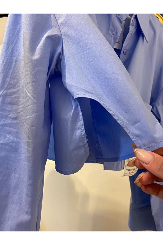 MAVİ CROP GÖMLEK - 5