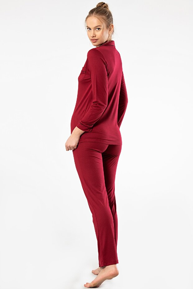 Shirt Collar Long Sleeve Viscose Fabric Women's Pajama Set
