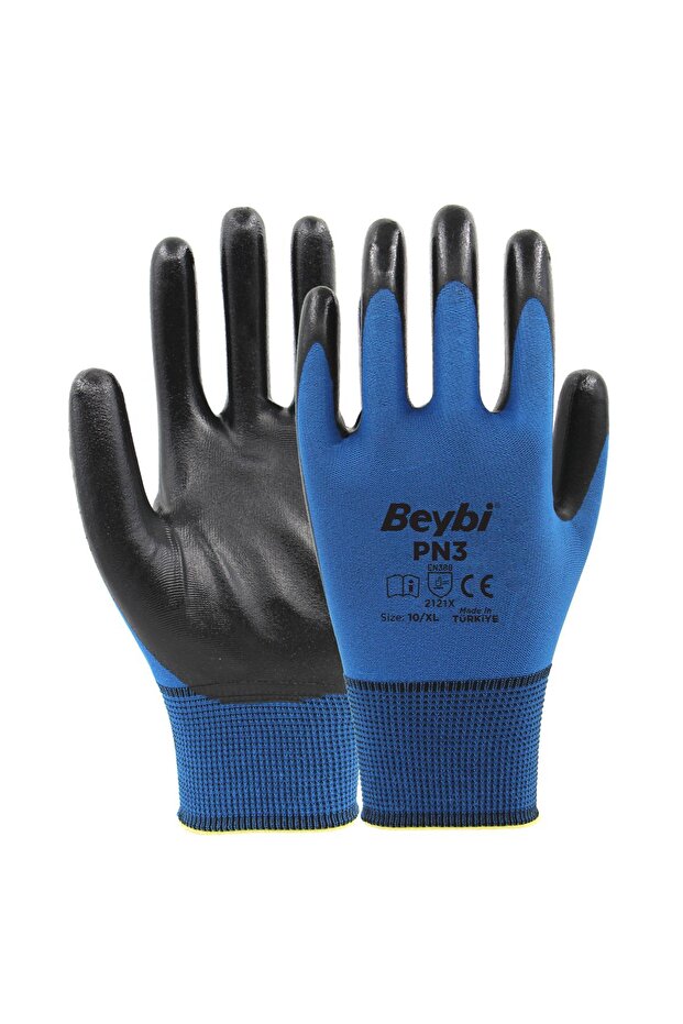 PN3 Polyester Örme Nitril Eldiven Mavi 12 Çift - 1