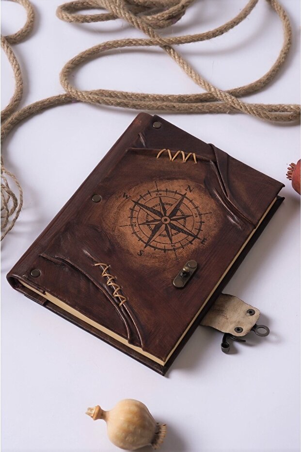 Handmade Genuine Leather Daily Scrapbook Shamua Paper Compass