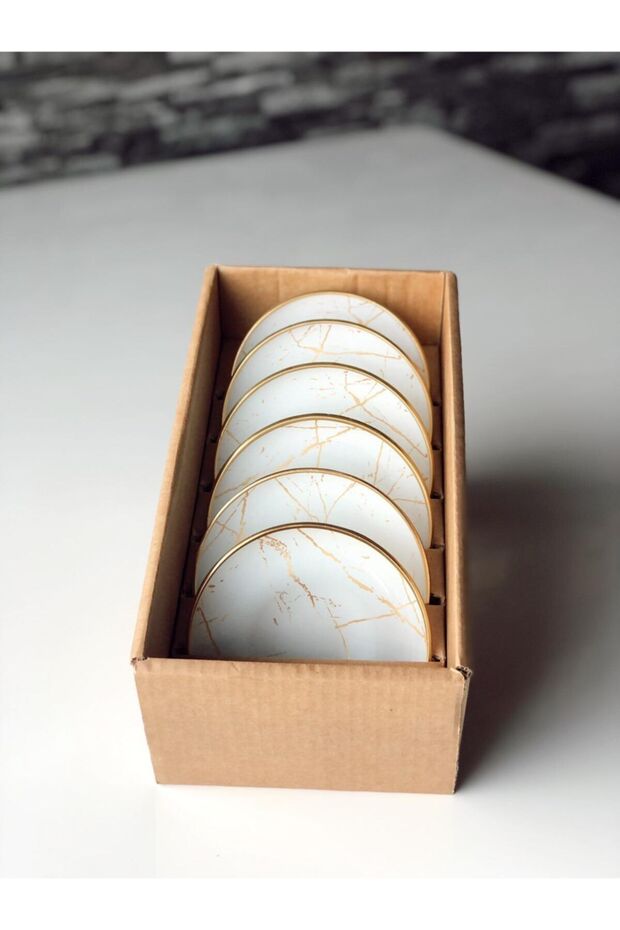 طبق شاي أبيض بنمط رخامي - 2