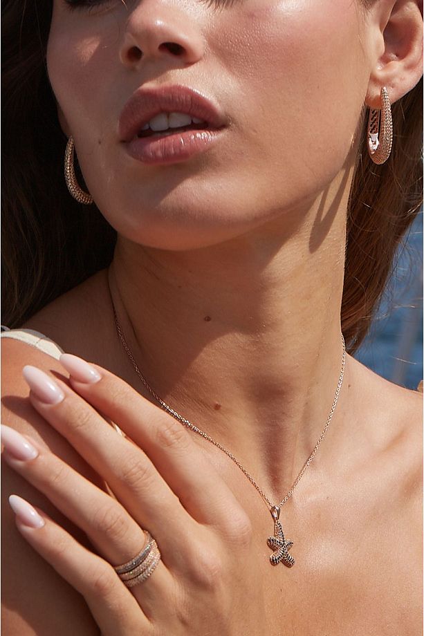 Denizyıldızı - Sunshine Starfish Kolye, 1 mik Rose Gold Kaplama - Şampanya  Zirkon Taş - Latte - 3