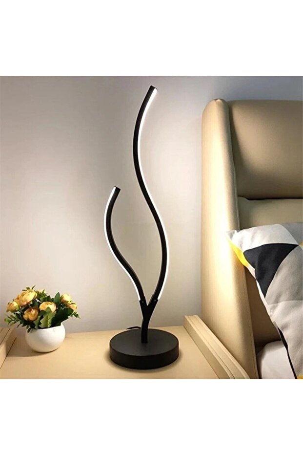 مصباح طاولة LED باللون الأسود بتصميم عصري عميق - عاكس الضوء - مصباح ليلي